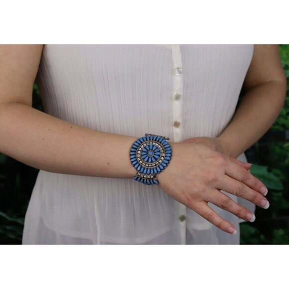 Sterling Silver Lapis Lazuli Cuff Bracelet M B Sterling 6 1/2" adjustable - Picture 4 of 9